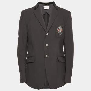 Gucci Black Velvet Collar Technical Crepe Detail Logo Embroidered Blazer XL