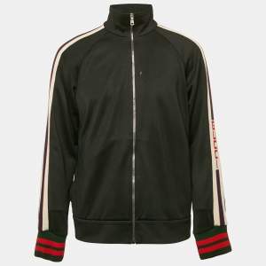 Gucci Black Logo Stripe Sleeve Technical Jersey Track Jacket L