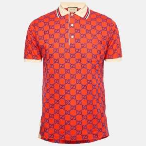 Gucci Red GG Supreme Embroidery Cotton Pique Polo T-Shirt XS