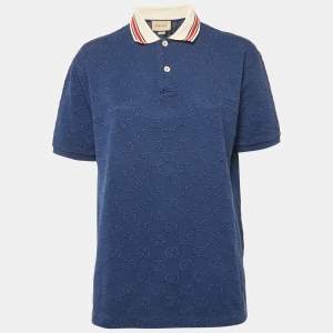 Gucci Blue GG Embroidered Cotton Pique Polo T-Shirt S