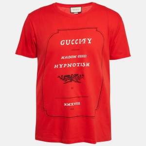 Gucci Red Printed Jersey Crew Neck T-Shirt S
