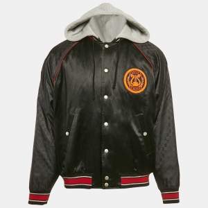 Gucci Multicolor GG Nylon and Satin Web Accent Zip Front Hooded Jacket S