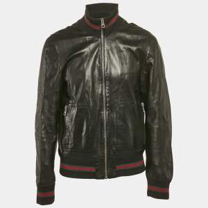 Gucci Black Leather Bomber Jacket XL