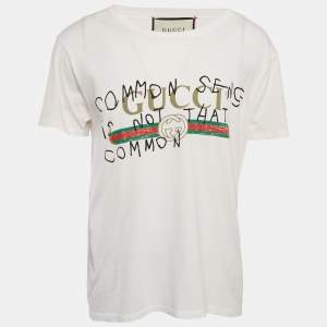Gucci White Vintage Logo Print Jersey Distressed T-Shirt M