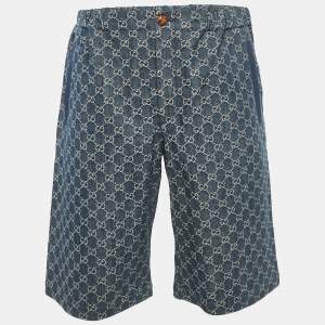 Gucci Blue GG Jacquard Denim Bermuda Shorts L