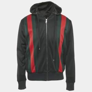 Gucci Black Web Striped Jersey Hooded Jacket M