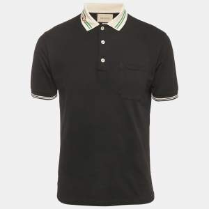 Gucci Black Interlocking GG Collar Pique Cotton Polo T-Shirt XS