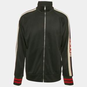 Pre Owned Gucci Black Web Accent Technical Jersey Track Jacket L