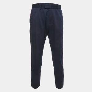 Pre Owned Gucci Navy Blue Gabardine Web Side Trim Trouser XL 
