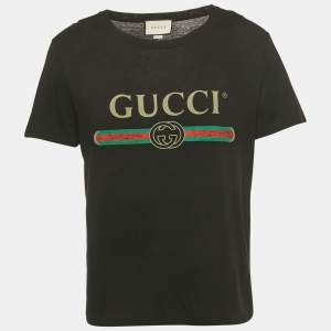 Pre Owned Gucci Black GG Web Print Cotton Crewneck T-Shirt S 