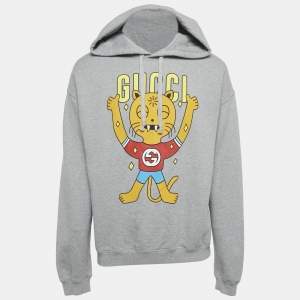 Pre Owned Gucci Grey Printed Cotton Hooded Sweatshirt M