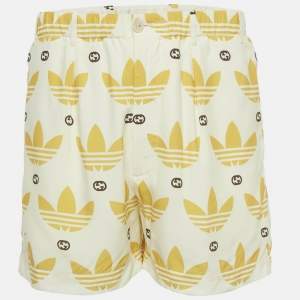 Pre Owned Gucci x Adidas Cream/Yellow Monogram Print Viscose Shorts S