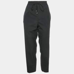 Pre Owned Gucci Black Grey Wool Drawstring Trousers M 