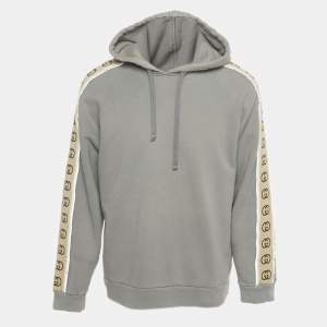 Pre Owned Gucci Grey GG Band Trim Cotton Hoodie L