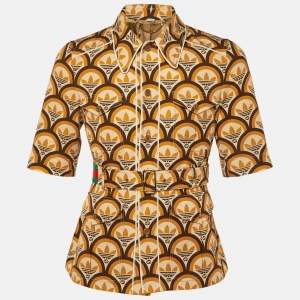 Pre Owned Gucci X Adidas Orange GG Trefoil Cotton Belted Jacket S