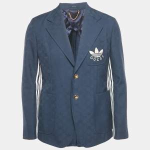 Pre Owned Gucci x Adidas Blue Monogram Jacquard Blazer XL