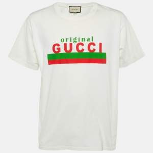 Pre Owned Gucci White Original Logo Print Cotton Oversize T-Shirt M