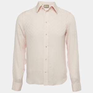 Pre Owned Gucci Pink GG Jacquard Silk Long Sleeve Shirt M