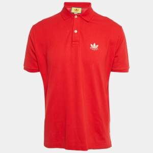 Pre Owned Gucci x Adidas Red Cotton Pique Polo T-Shirt L