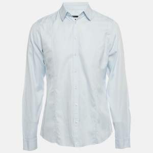Pre Owned Gucci Blue Cotton Herrignbone Long Sleeve Shirt L