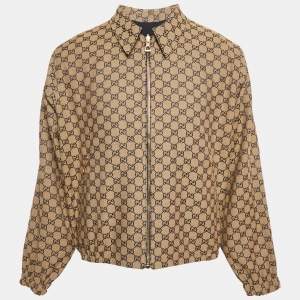 Pre Owned Gucci Blue/Beige SS Canvas and Synthetic Reversible Jacket S