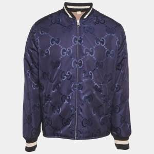 Pre Owned Gucci Blue/Beige Jumbo GG Nylon Reversible Jacket S