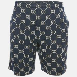 Pre Owned Gucci Navy Blue GG Jacquard Cotton Web Striped Shorts XXL 