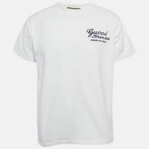 Pre Owned Gucci White Firenze Embroidered Cotton T-Shirt XS