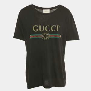 Pre Owned Gucci Black Vintage Print Cotton T-Shirt L