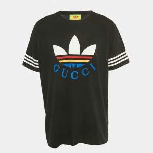 Pre Owned Gucci Black Logo Print Jersey Crewneck T-Shirt L