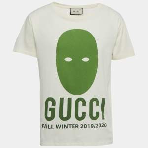 Pre Owned Gucci Cream Printed Jersey T-Shirt M