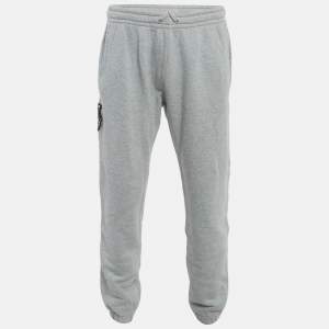 مملوكة مسبقًا بنطلون رياضي قطن غوتشي رمادي بخط جانبي وتطريز نمر مقاس كبير (كبير)