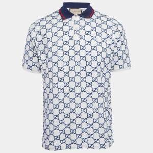 Pre Owned Gucci White GG Embroidered Cotton Pique Polo T-Shirt XXL