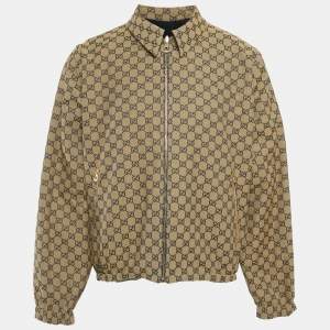 Pre Owned Gucci Blue/Beige GG Monogram Nylon Reversible Jacket M
