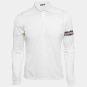 مملوكة مسبقًا Gucci White Pique Long Sleeve Polo T-Shirt M