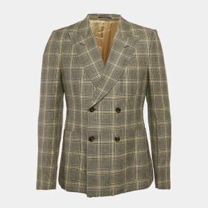 مملوكة مسبقًا Gucci Grey/Beige Check Pattern Wool Blend Double Breasted Jacket M
