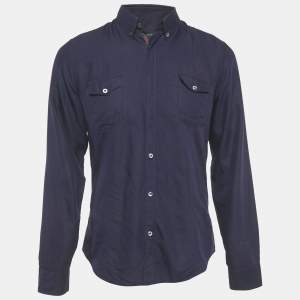 Pre Owned Gucci Blue Cotton Skinny Shirt XL