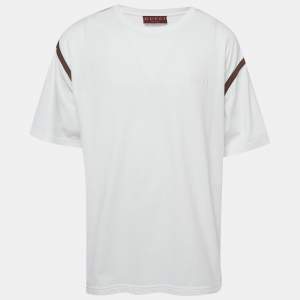 مملوكة مسبقًا Gucci White Web Trim Jersey T-Shirt XXXL