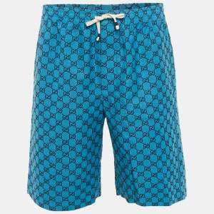 Pre Owned Gucci Blue GG Jacquard Canvas Bermuda Shorts L