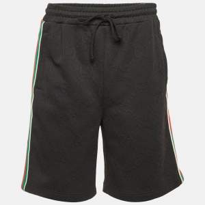 Pre Owned Gucci Black GG Embossed Jersey Web Striped Shorts S