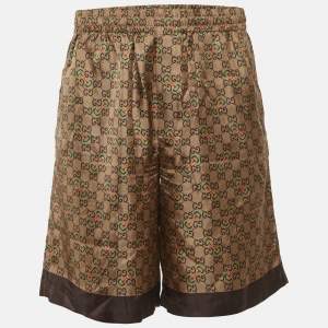 Pre Owned Gucci Brown GG Print Silk Shorts L