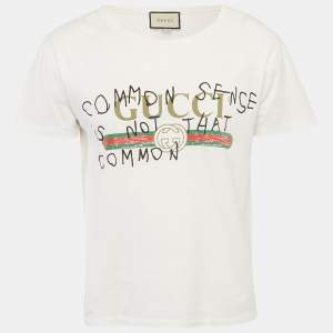 Pre Owned Gucci White Coco Captain Logo Print Jersey Distressed  T-Shirt XS