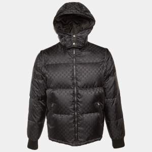 Pre Owned Gucci Black Logo Monogram Synthetic Puffer jacket L