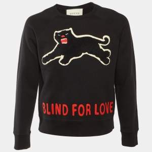 Pre Owned Gucci Black Blind For Love Cotton Knit Sweatshirt S