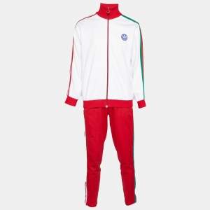 Pre Owned Gucci x Adidas White/Red Web Jersey Tracksuit XL