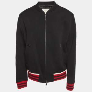 Pre Owned جاكيت غوتشي صوف أسود بحافة مضلعة بسحاب مقاس ضخم جدًا جدًا جدًا (ثلاثة أكس لارج)