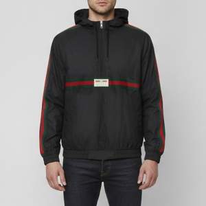 Pre Owned Gucci Black Cotton Web Stripe Drawstring Windbreaker Hoodie XL 