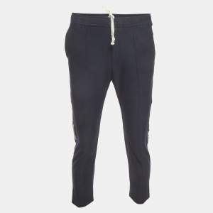 مملوكة مسبقًا Gucci Navy Blue Logo Striped Cotton Knit Sweatpants XS