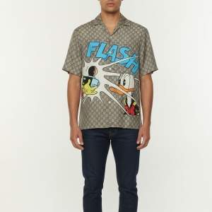 Pre Owned Gucci x Disney Donald Duck GG Supreme Printed Silk Bowling Shirt L