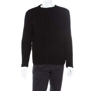 Gucci Black Chunky Rib Knit Wool Mohair Crew Neck Sweater S